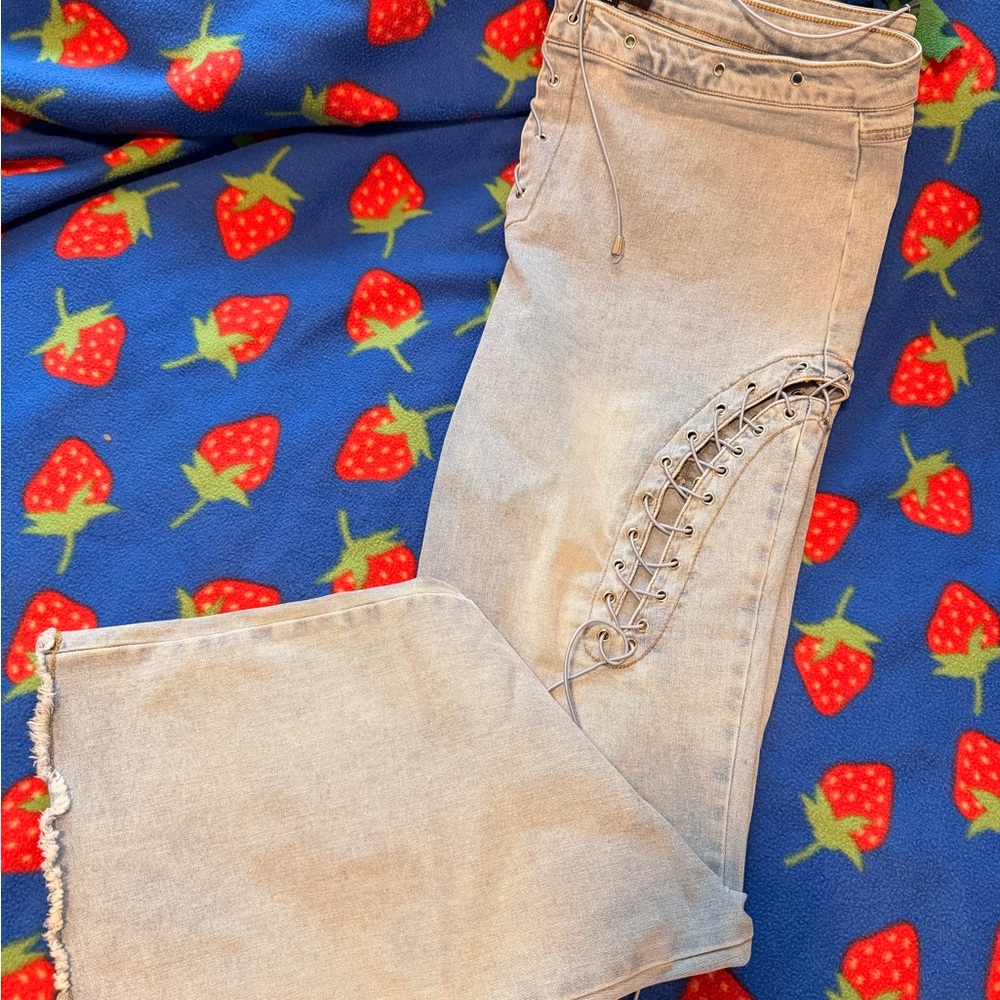 Fashion Nova Light Blue Lace-Up Flare Jeans